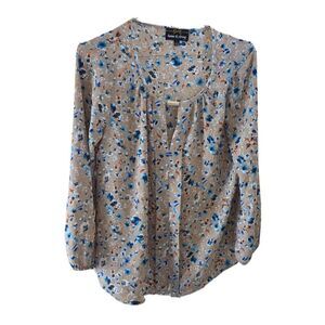 Twine & String Tan Floral 3/4 Sleeve Boho Blouse